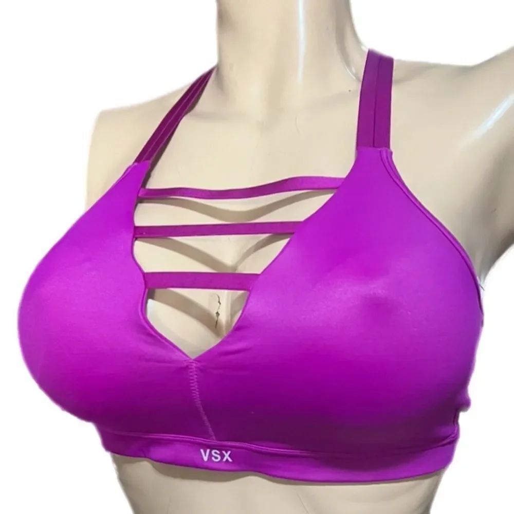 Victoria’s Secret Sport Wet Look Sexy Strappy front sports bra magenta Large